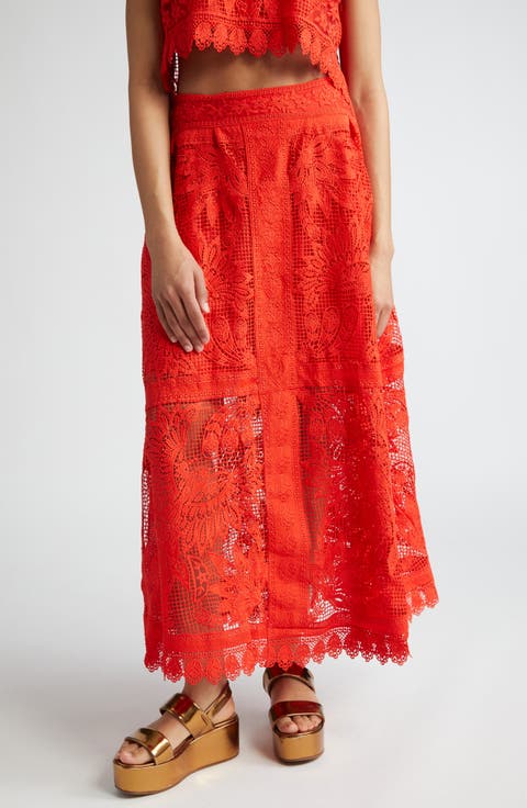 Toucan Guipure Lace Maxi Skirt