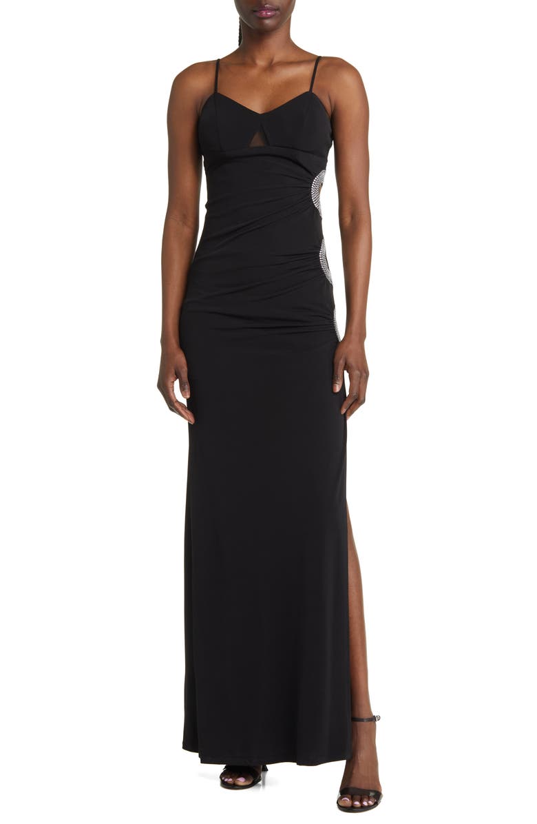 NEXT UP Crystal Ruched Body-Con Gown, Main, color, 