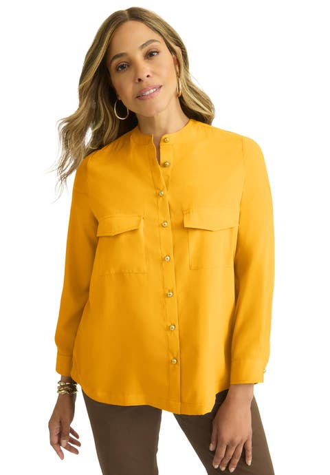 Button-Front Chest Pocket Blouse (Plus)
