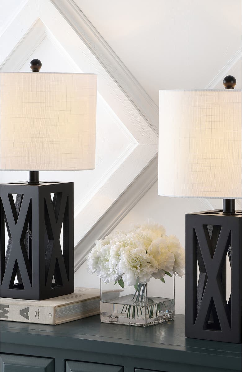 JONATHAN Y Stewart 21.5" Farmhouse Wood LED Table Lamp, Alternate, color, Black