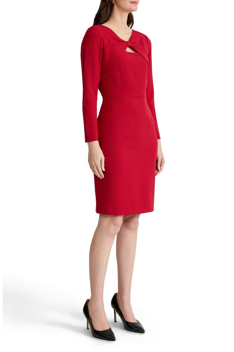 Twist Front Long Sleeve Sheath Dress, Alternate, color, FIRE RED