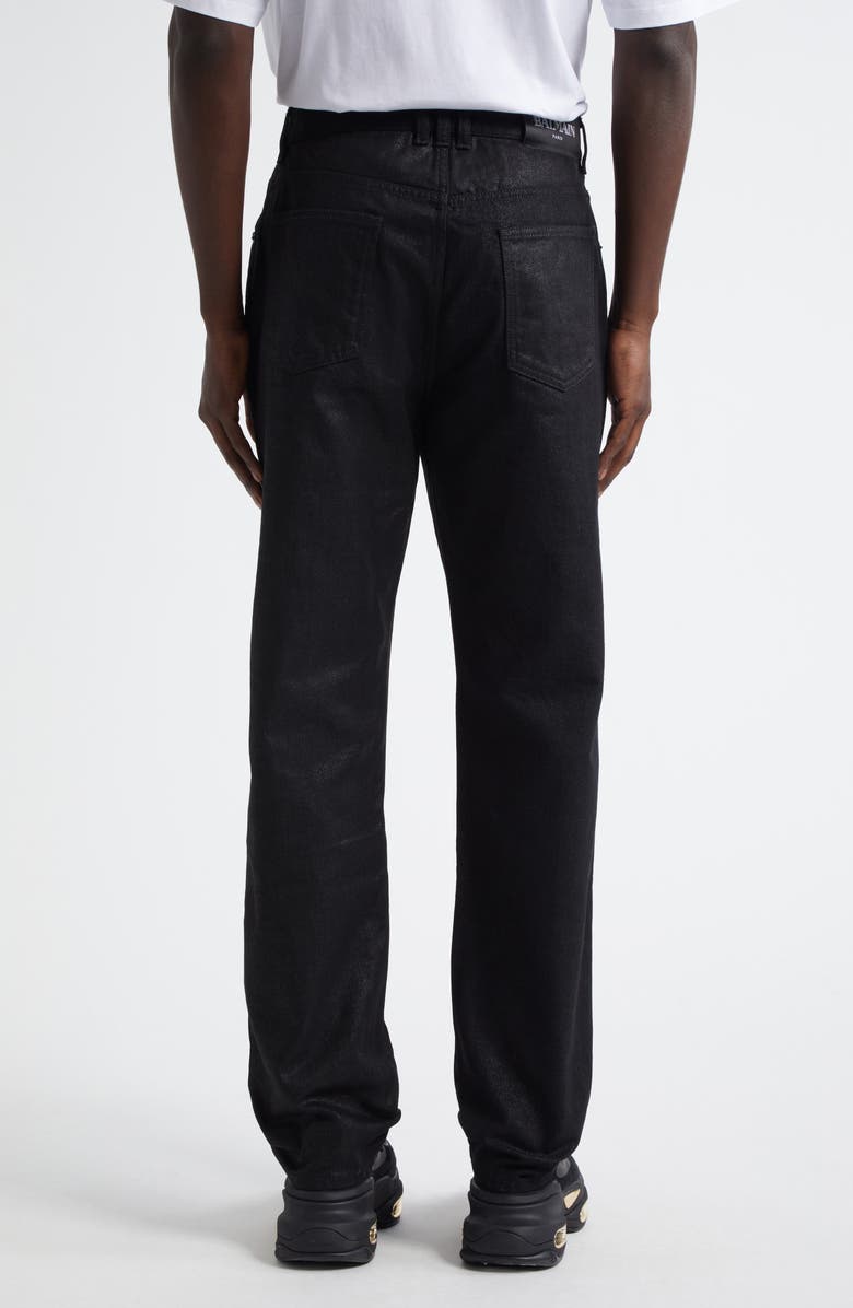 Balmain Coated Regular Fit Jeans, Alternate, color, Black