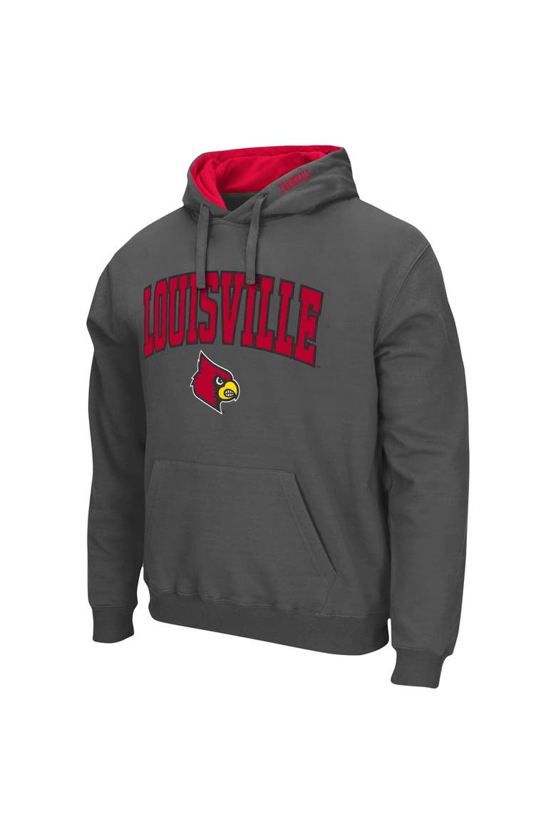 Men's Colosseum Charcoal Louisville Cardinals Arch & Logo 3.0 Pullover Hoodie, Alternate, color, Charcoal