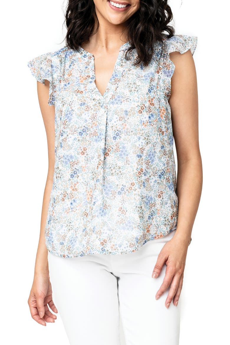 Floral Flutter Sleeve Top, Main, color, FIELD OF FLOWERS PRINT