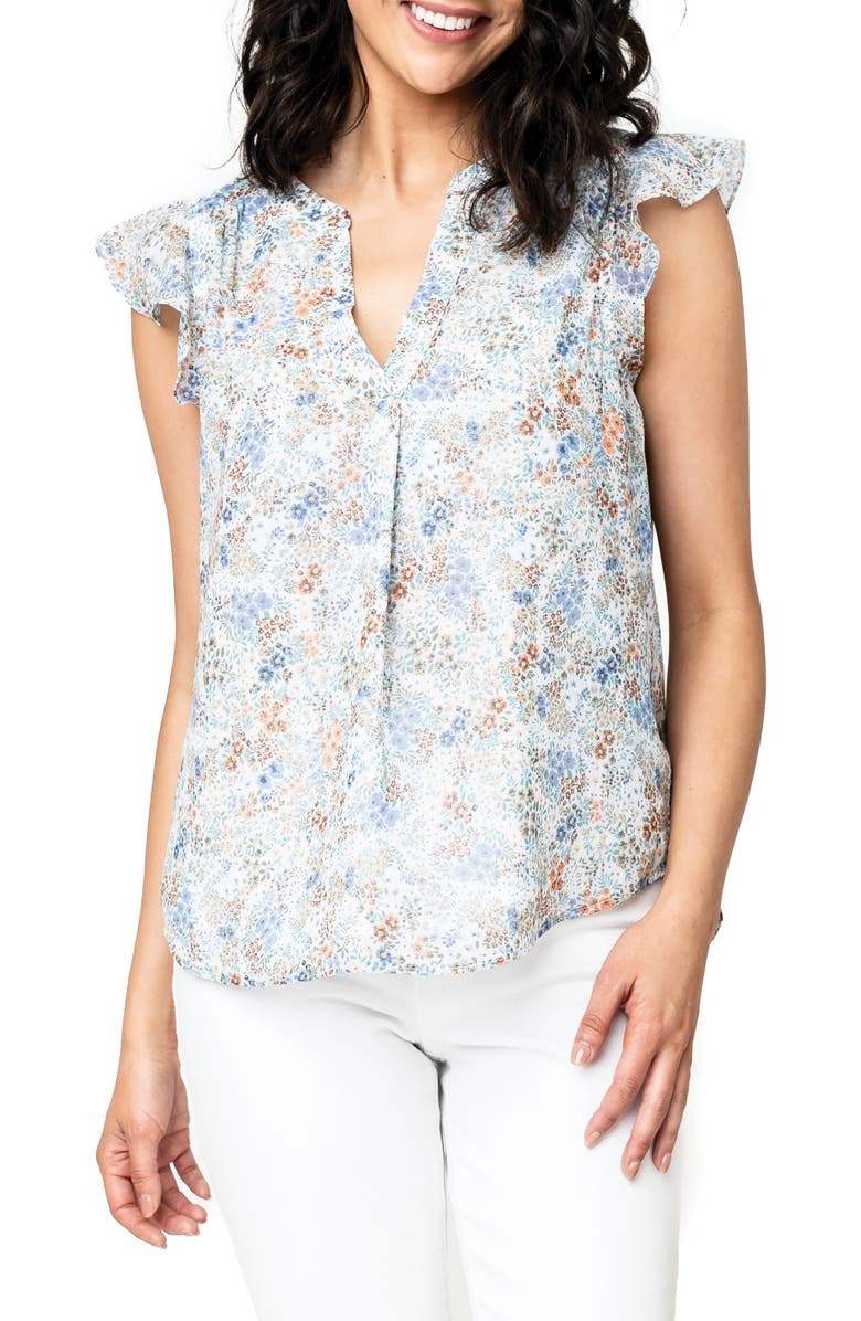 GIBSONLOOK Floral Flutter Sleeve Top, Main, color, Field Of Flowers Print