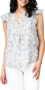 GIBSONLOOK Floral Flutter Sleeve Top