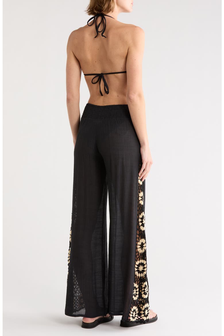 Crochet Side Panel Cover-Up Pants, Alternate, color, BLACK/ WHITE COMBO