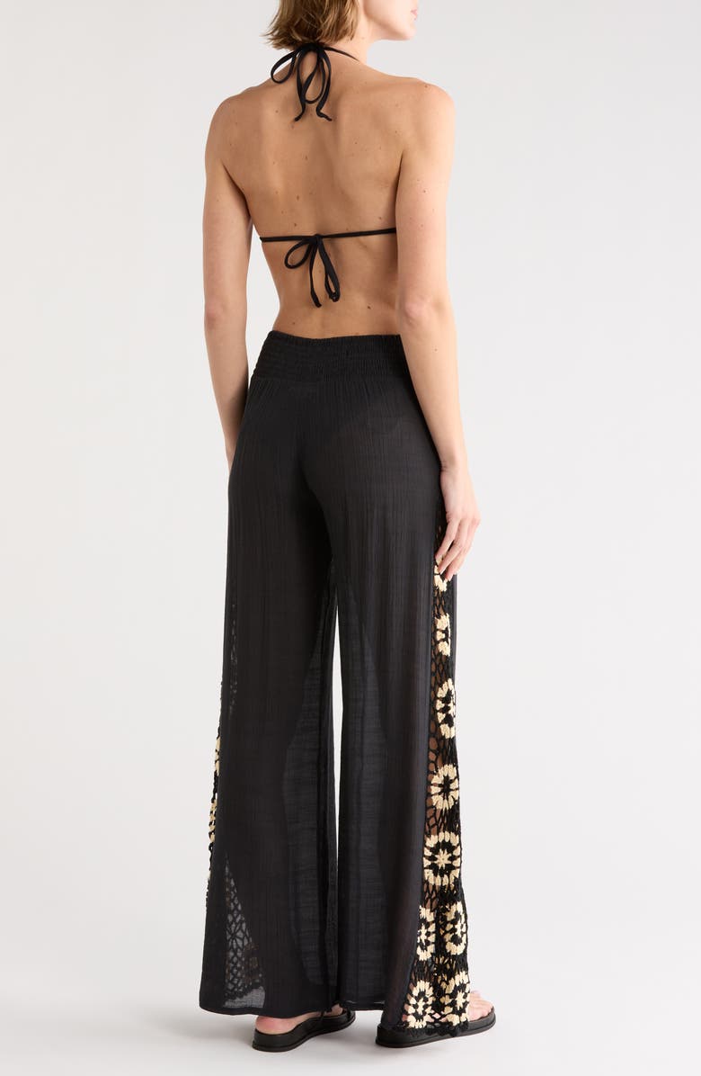 Elan Crochet Side Panel Cover-Up Pants, Alternate, color, Black/ White Combo