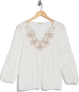 MAX STUDIO Embroidered Long Sleeve Cotton Top