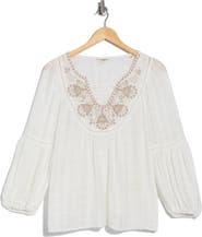 MAX STUDIO Embroidered Long Sleeve Cotton Top
