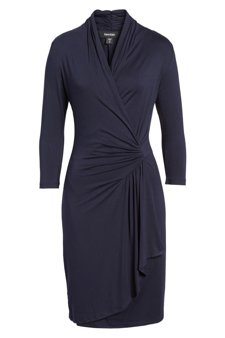 Cascade Faux Wrap Dress, Alternate, color, NAVY