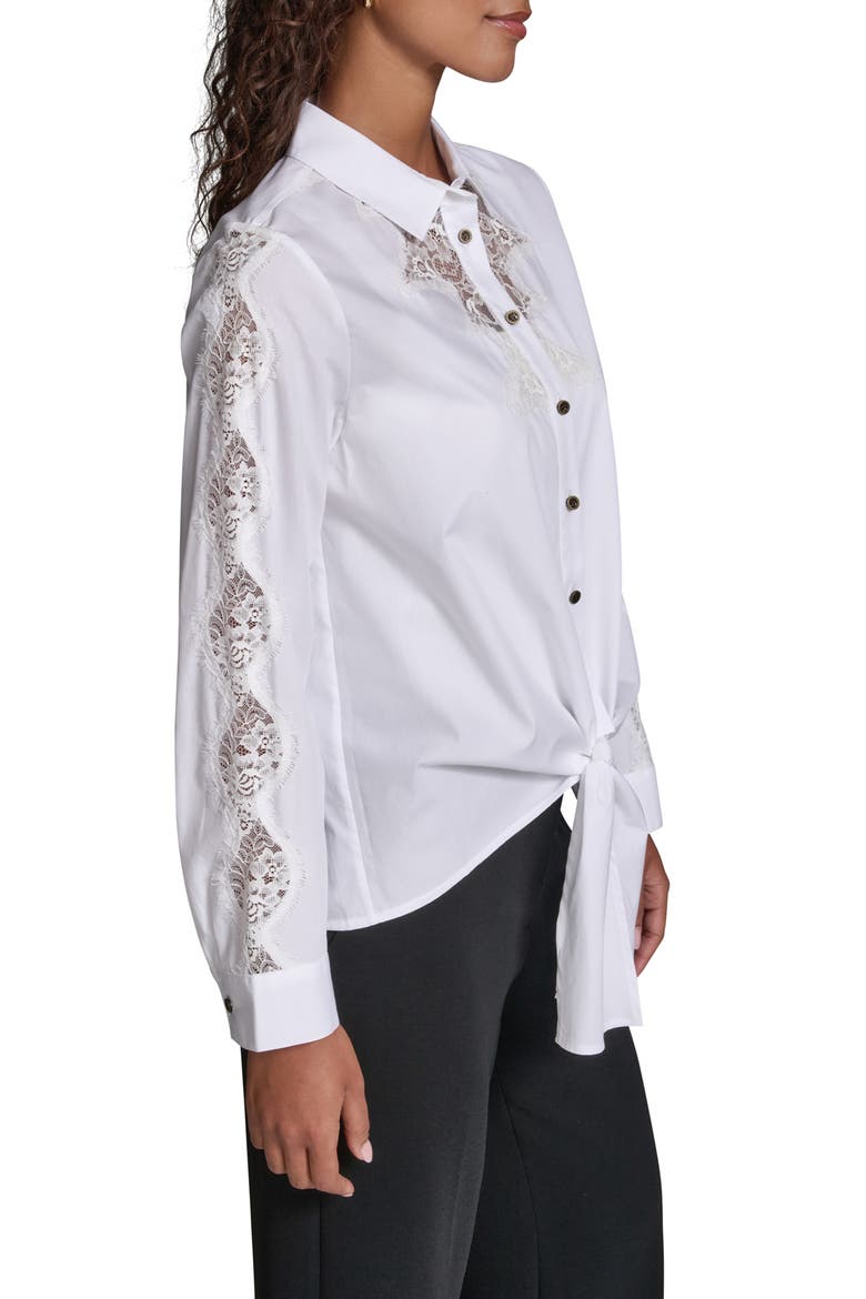Lace Inset Front Tie Shirt, Alternate, color, WHITE