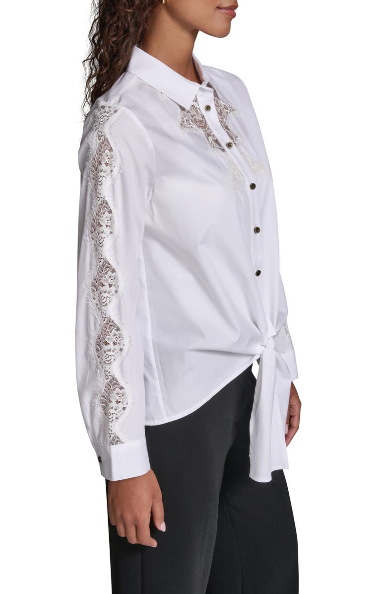 KARL LAGERFELD PARIS Lace Inset Front Tie Shirt, Alternate, color, 