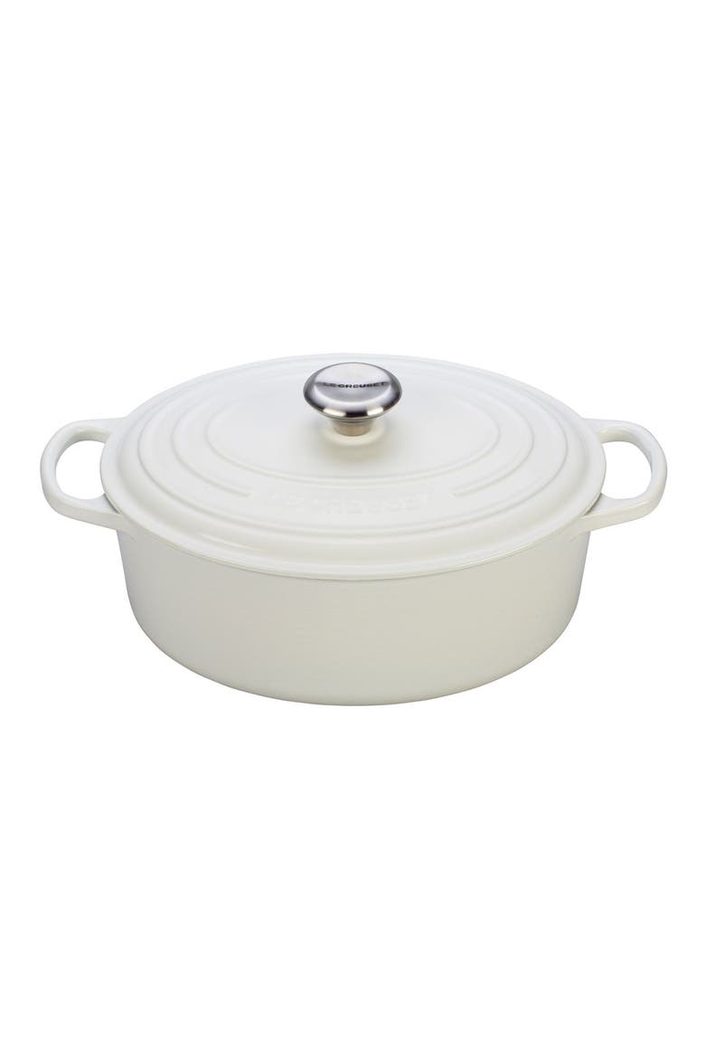 Signature 5 Quart Oval Enamel Cast Iron French/Dutch Oven, Main, color, WHITE