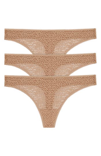 Dkny Modern Lace 3-pack Thongs In Brown