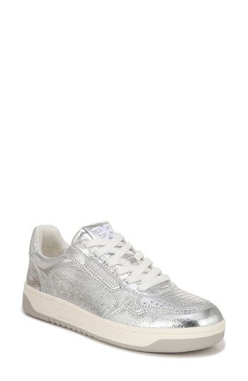 Sam Edelman Harper Womens Faux Leather Metallic Casual And Fashion Sneakers In Soft Silver