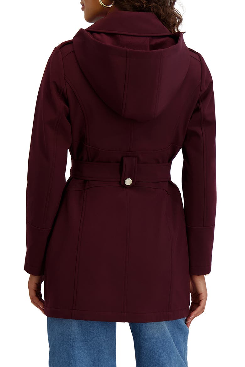 Hooded Double Breasted Soft Shell Jacket, Alternate, color, BURGUNDY