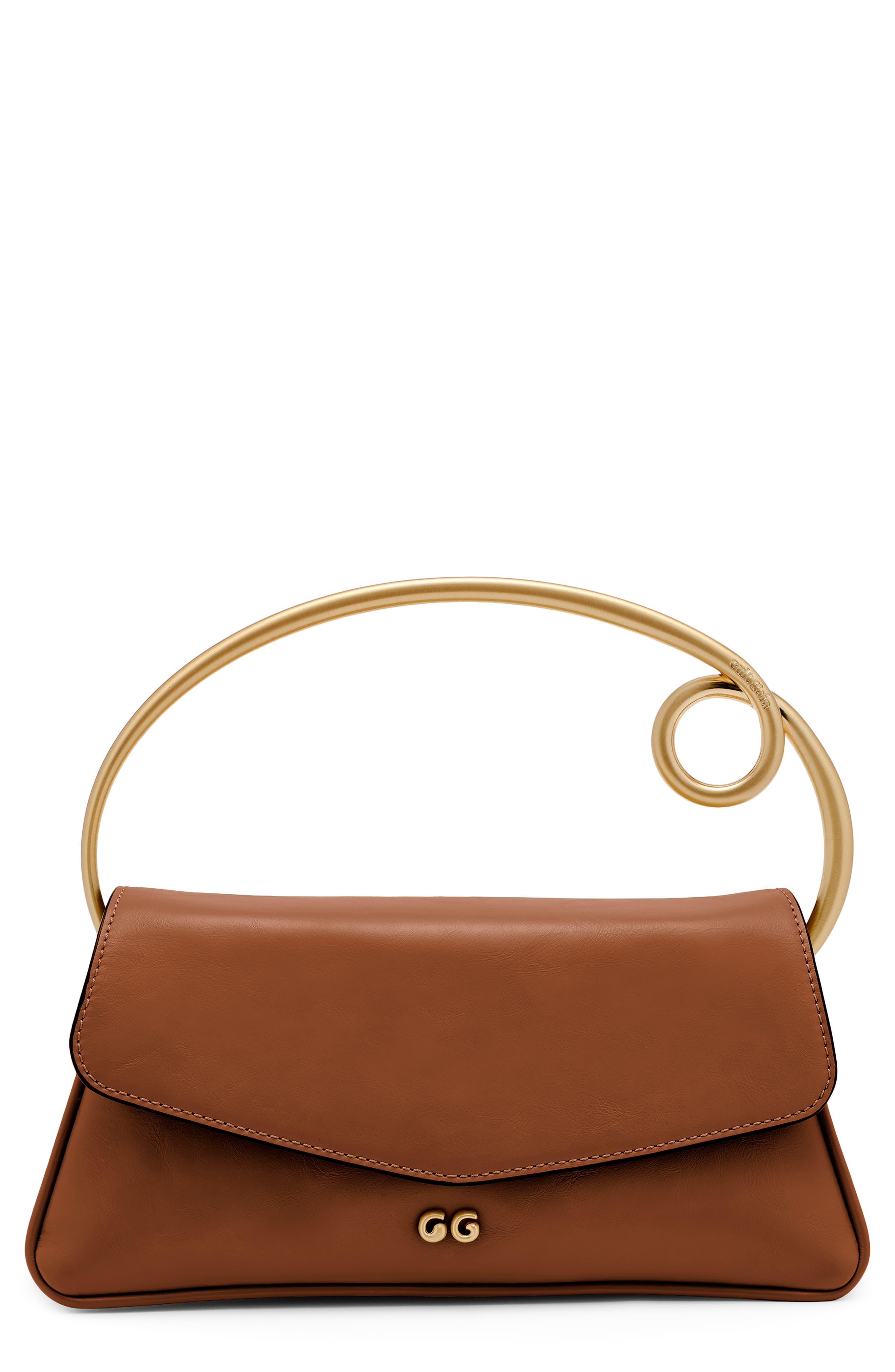 Cult Gaia Emily Leather Top Handle Bag, Main, color, Saddle