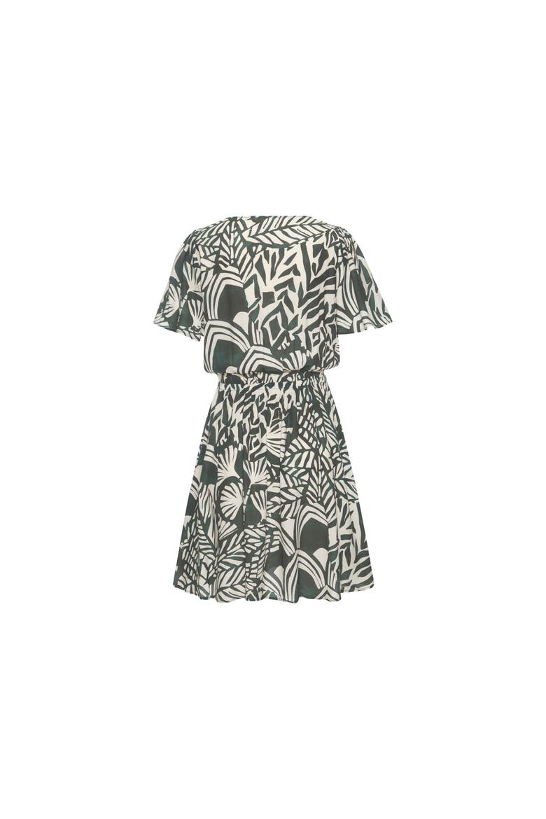 Print V-Neck Dress, Alternate, color, Green Ivory