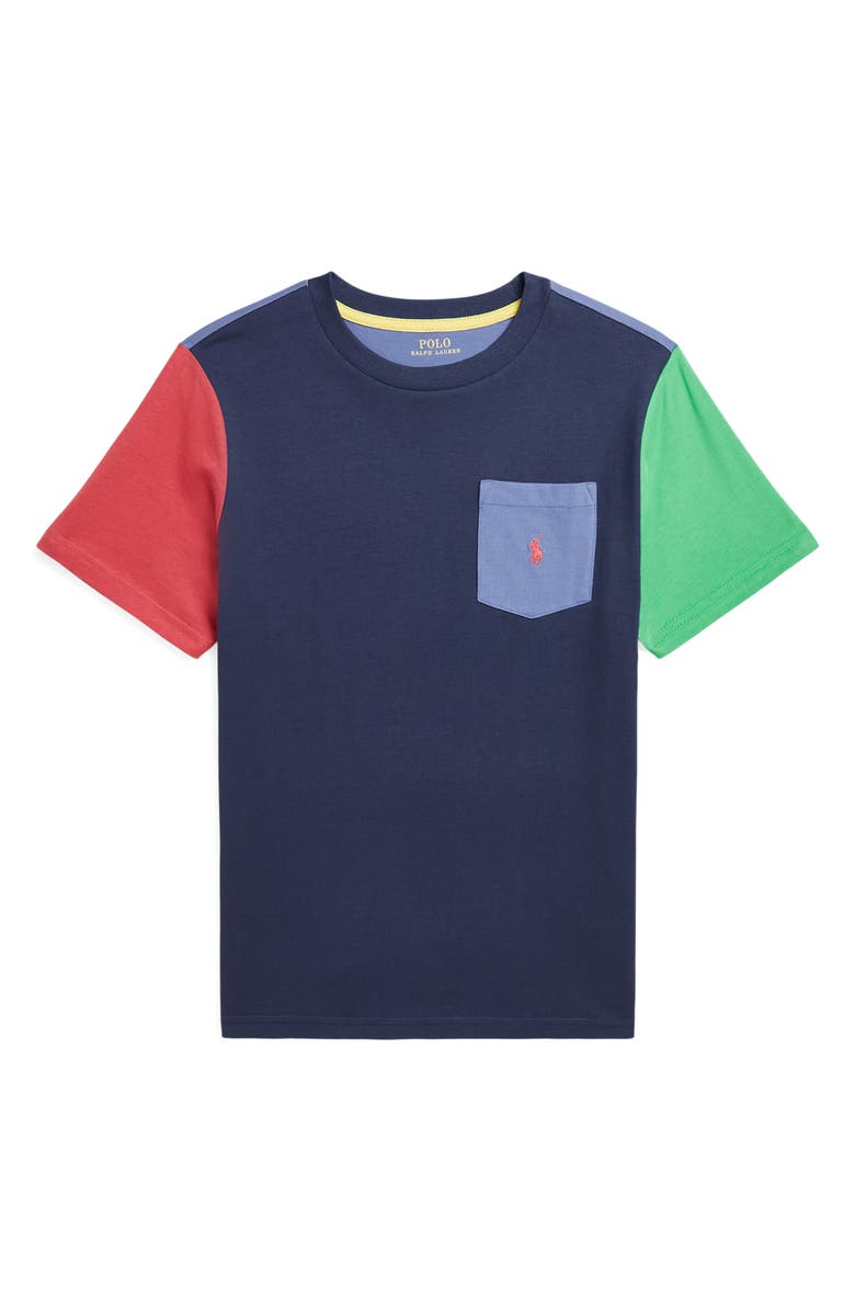 Ralph Lauren Kids' Colorblock Cotton Pocket T-Shirt, Main, color, 