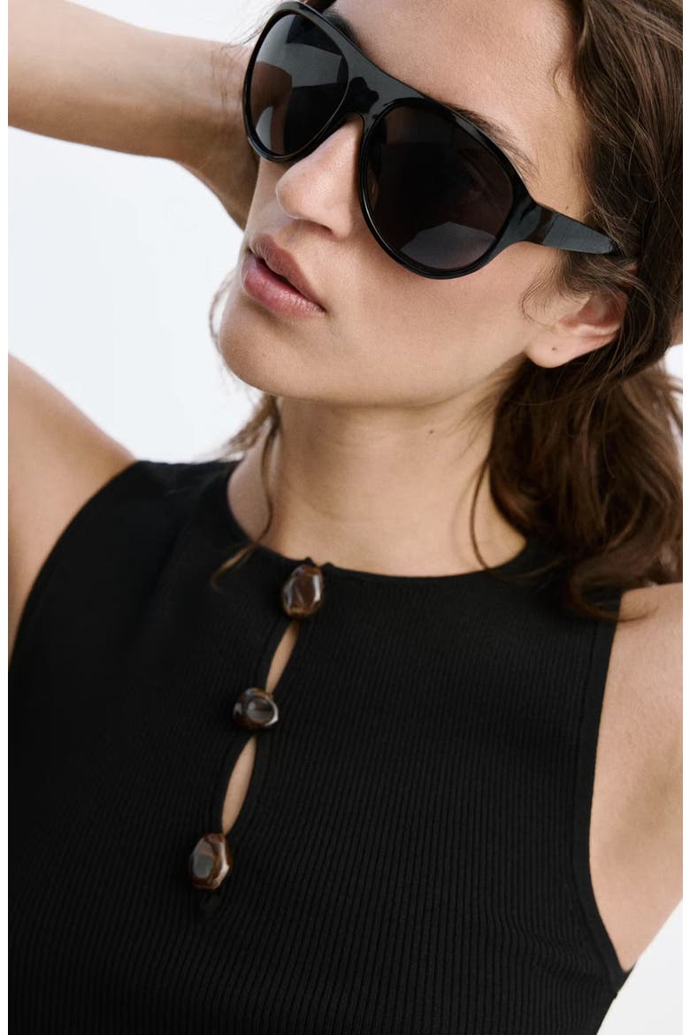 Ribbed Knit Top, Alternate, color, BLACK