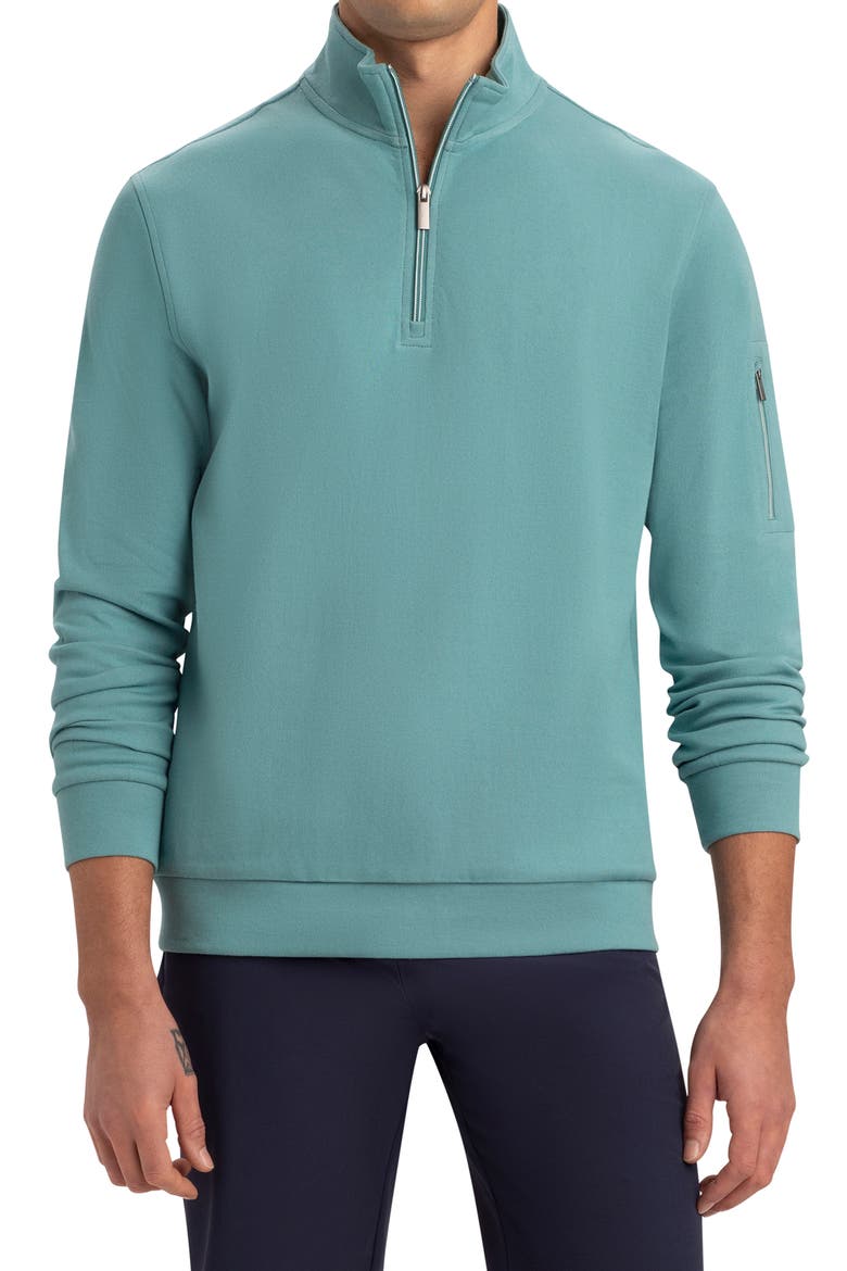 Cotton Blend Quarter Zip Pullover, Main, color, CELADON