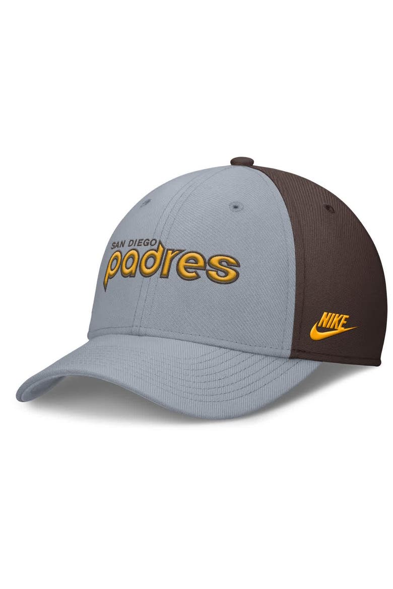 Men's Nike Gray/Brown San Diego Padres Rise Swoosh Performance Flex Hat, Alternate, color, Gray