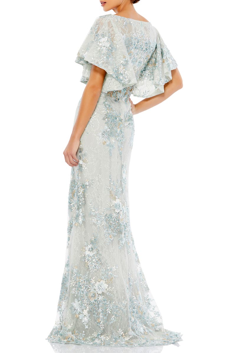 Mac Duggal Flutter Sleeve Embellished Lace Trumpet Gown, Alternate, color,