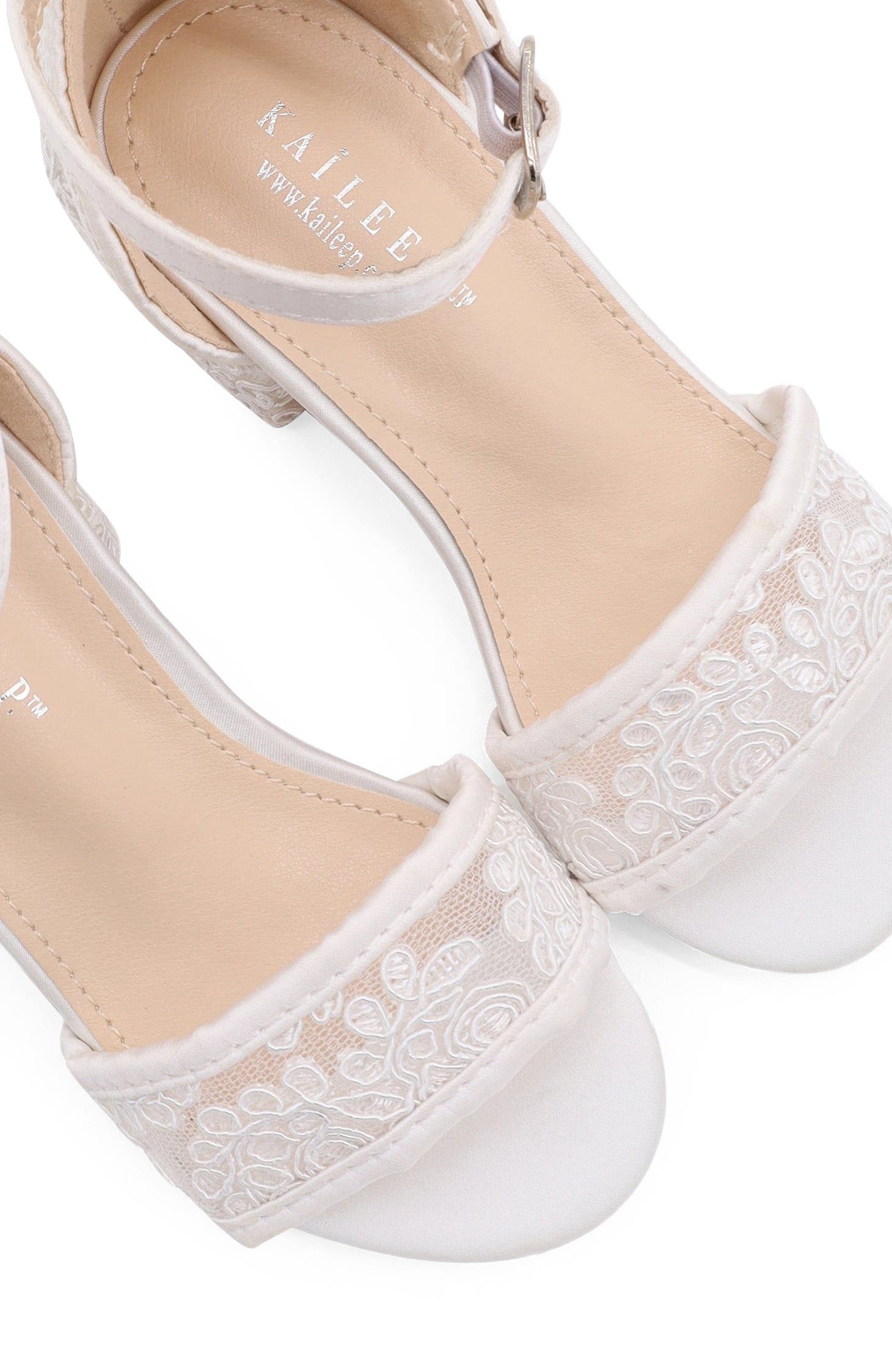 Lily Crochet Lace Low Block Heel Sandals, Alternate, color, White