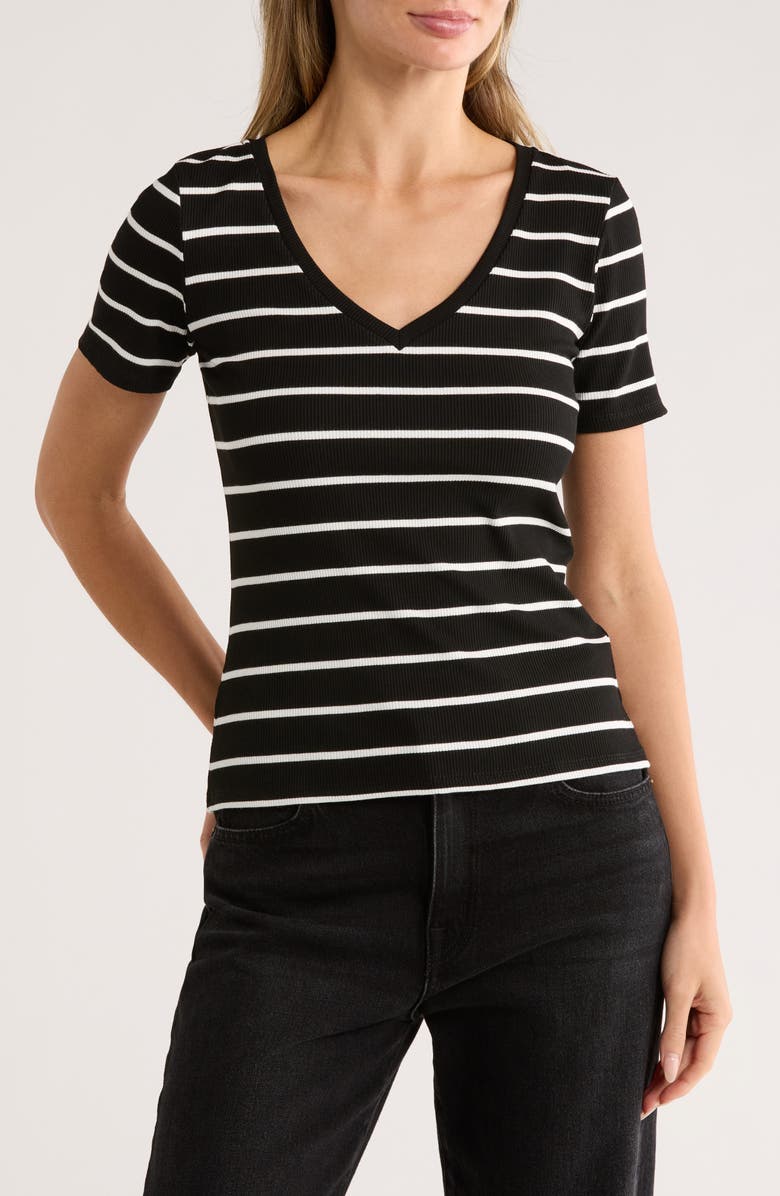CYRUS Stripe V-Neck Top, Main, color, Black/ Bone