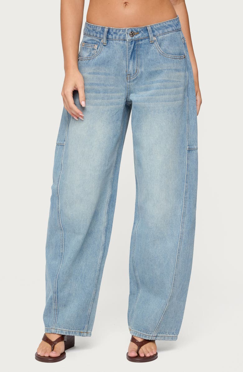 EDIKTED Korie Barrel Leg Low Rise Jeans, Main, color, Blue