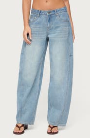EDIKTED Korie Barrel Leg Low Rise Jeans