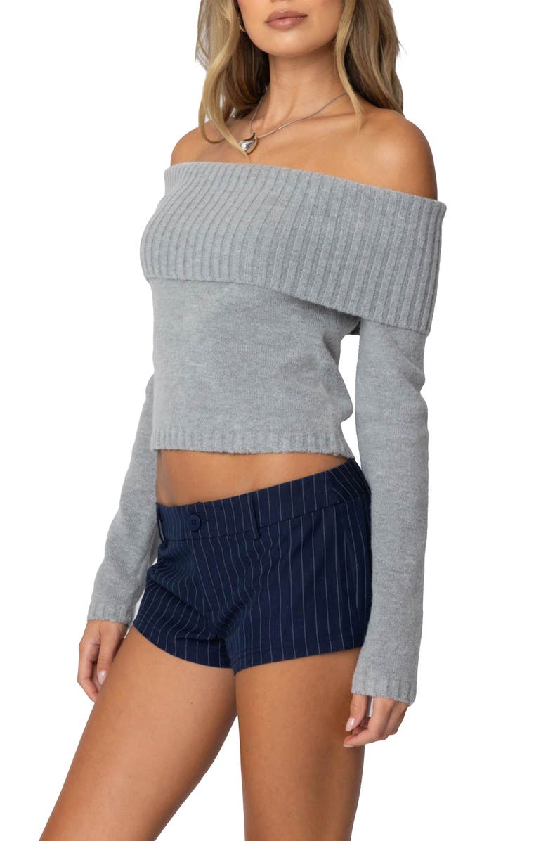 EDIKTED Tamara Foldover Crop Sweater, Alternate, color, Gray-Melange
