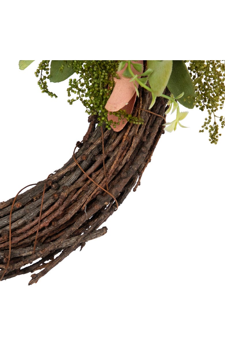 Northlight Wooden Floral Easter Bunny Ears Twig Wreath - 15", Alternate, color, Pink