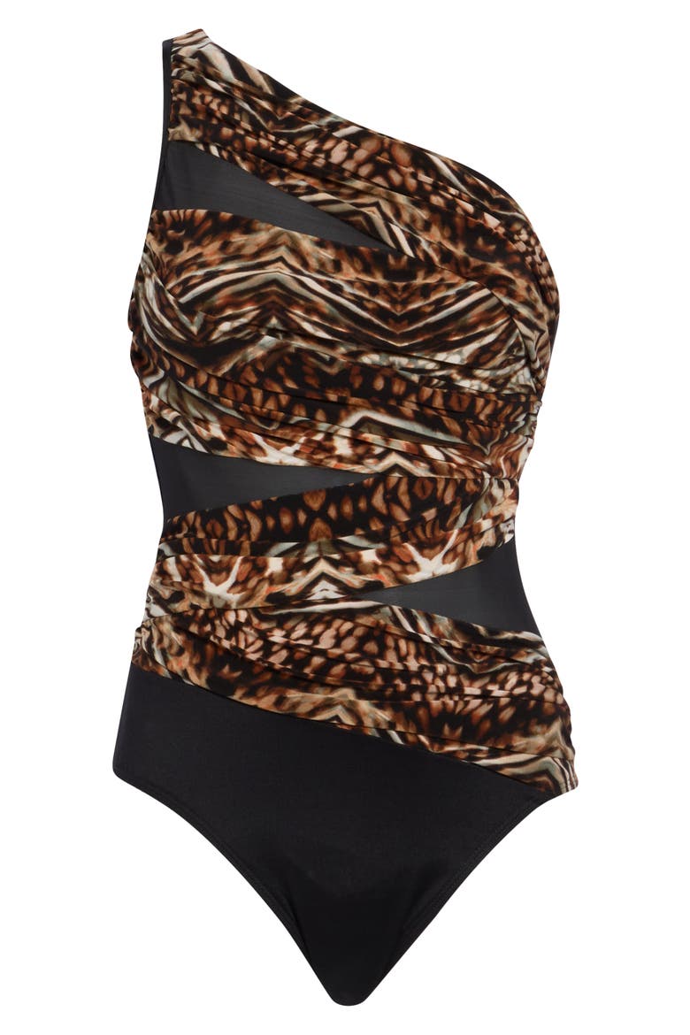 Jena Tigress One-Shoulder One-Piece Swimsuit, Alternate, color, BLACK MULTI