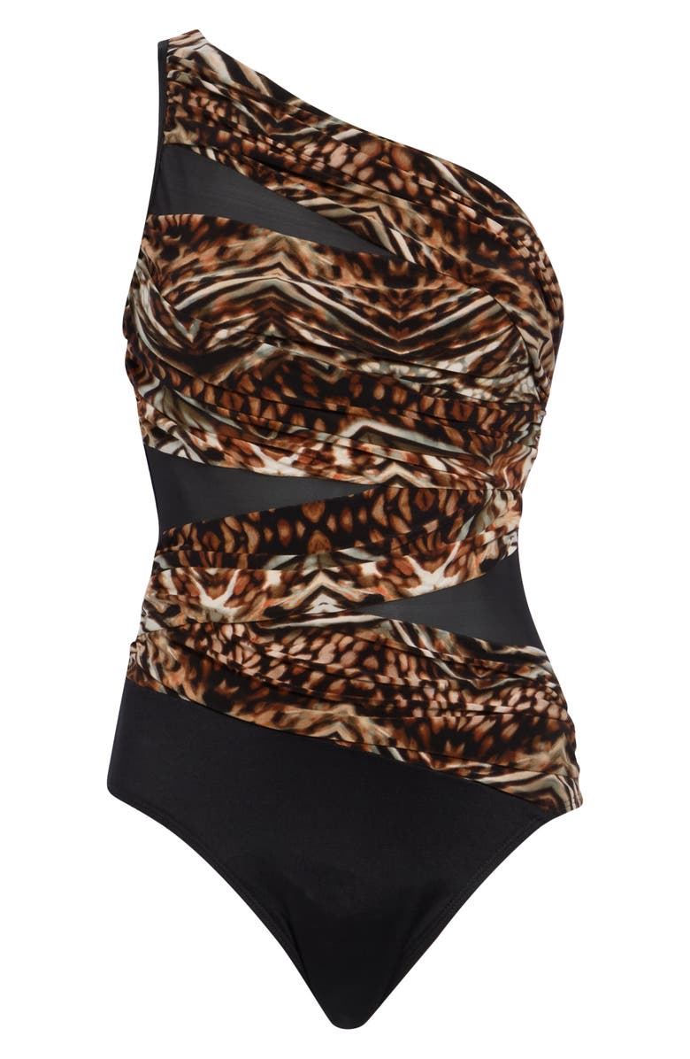 Miraclesuit<sup>®</sup> Jena Tigress One-Shoulder One-Piece Swimsuit, Alternate, color, Black Multi
