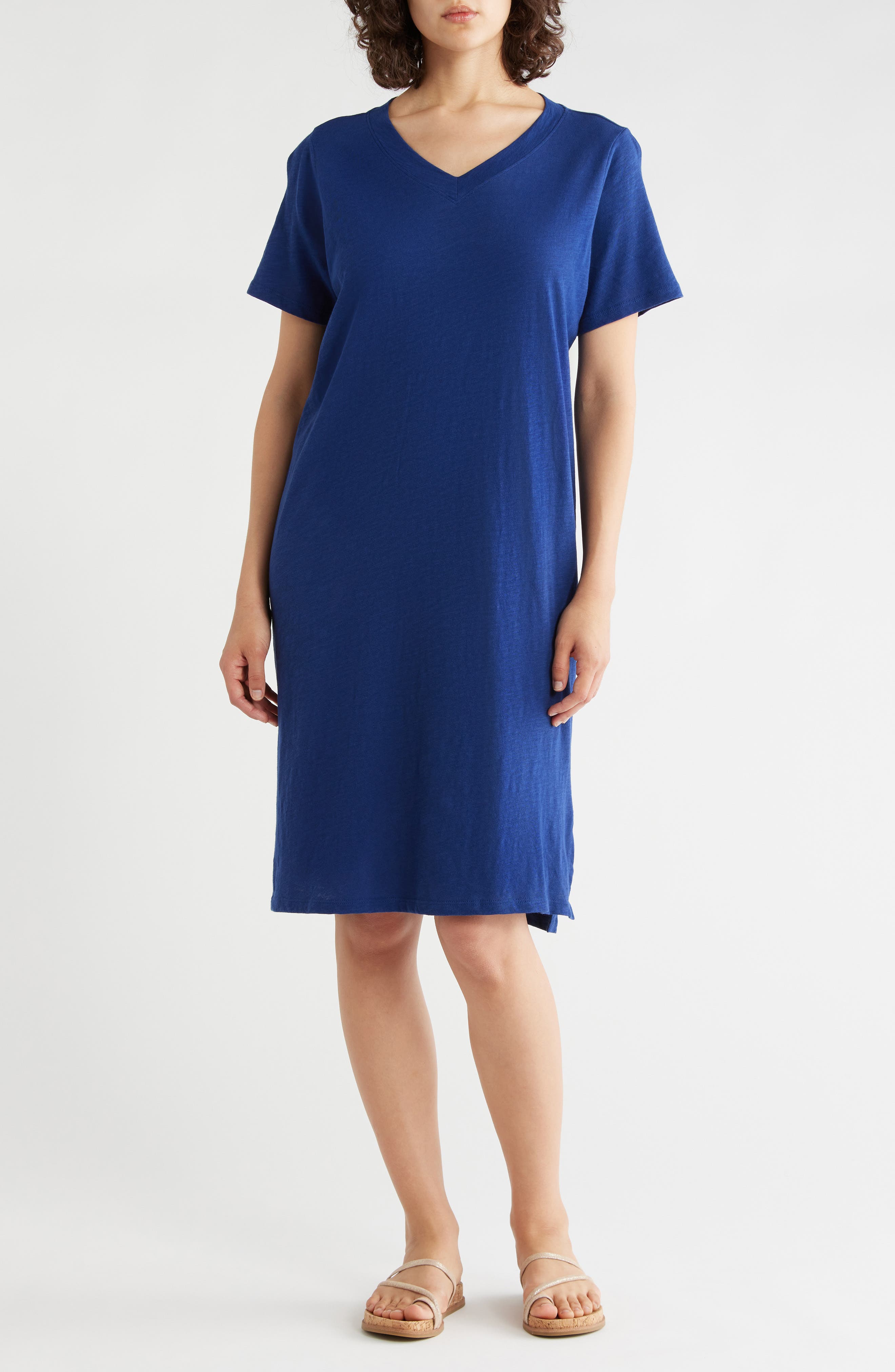Eileen Fisher V-Neck Organic Cotton T-Shirt Dress