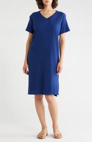 Eileen Fisher V-Neck Organic Cotton T-Shirt Dress