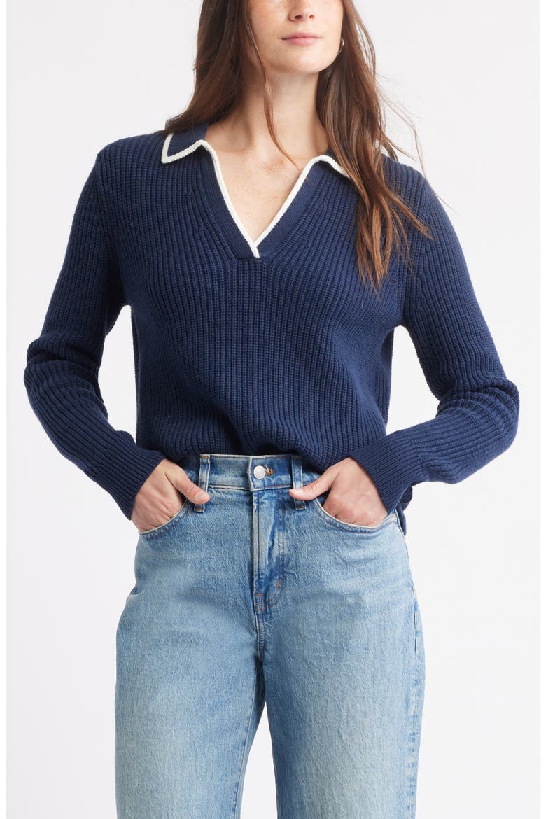 Johnny Collar Cotton & Wool Sweater, Main, color, NAVY STILL