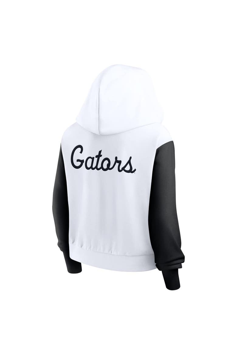Women's Jordan Brand White Florida Gators Cropped Athletic Prep Color Block Script Full-Zip Hoodie, Alternate, color, White