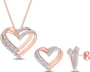DELMAR Diamond Heart Pendant Necklace & Stud Earrings Set - 0.4ct.