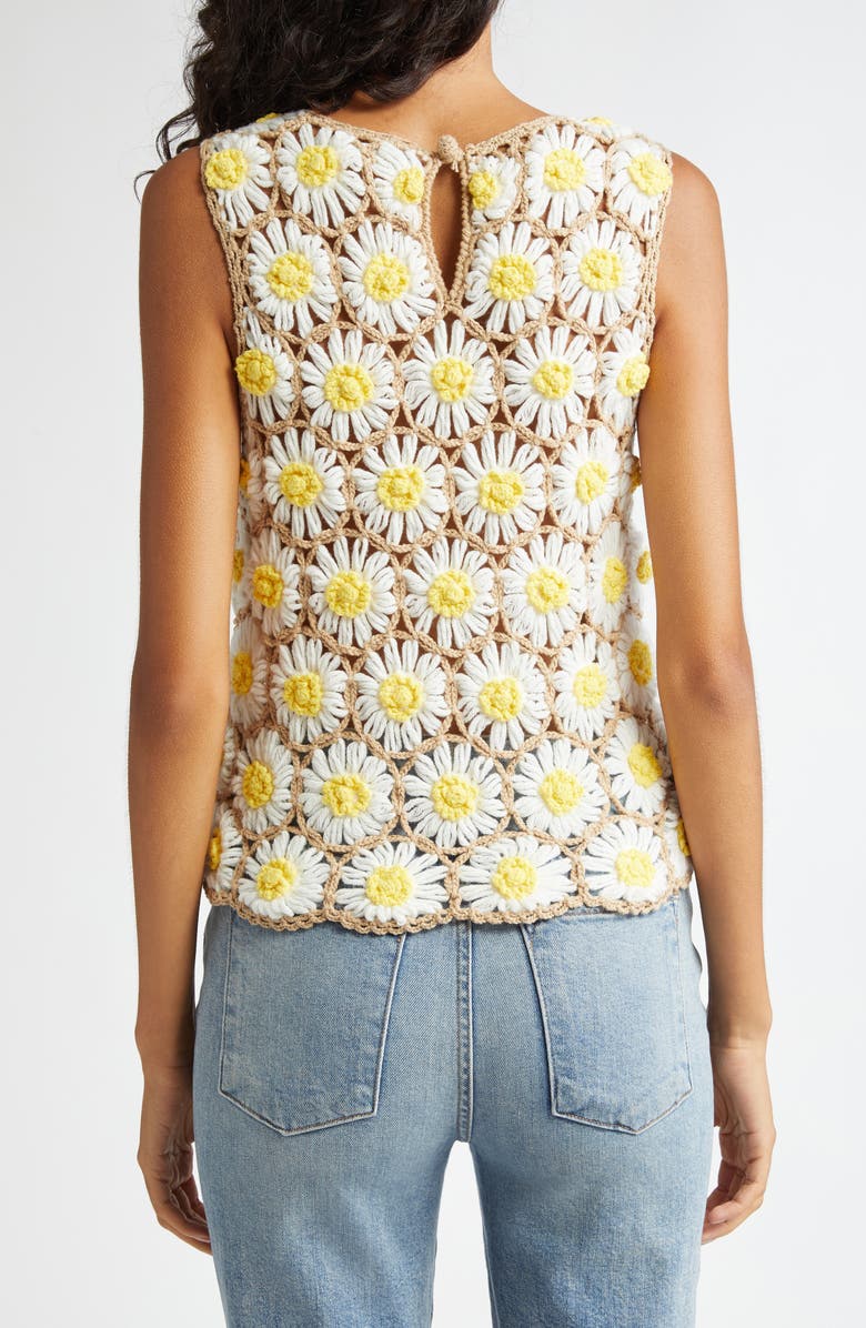 Alice + Olivia Reva Daisy Crochet Shell Top, Alternate, color, White Floral
