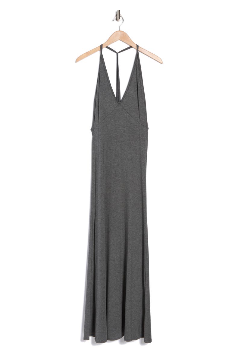 Plunge Neck Maxi Dress, Alternate, color, CHARCOAL