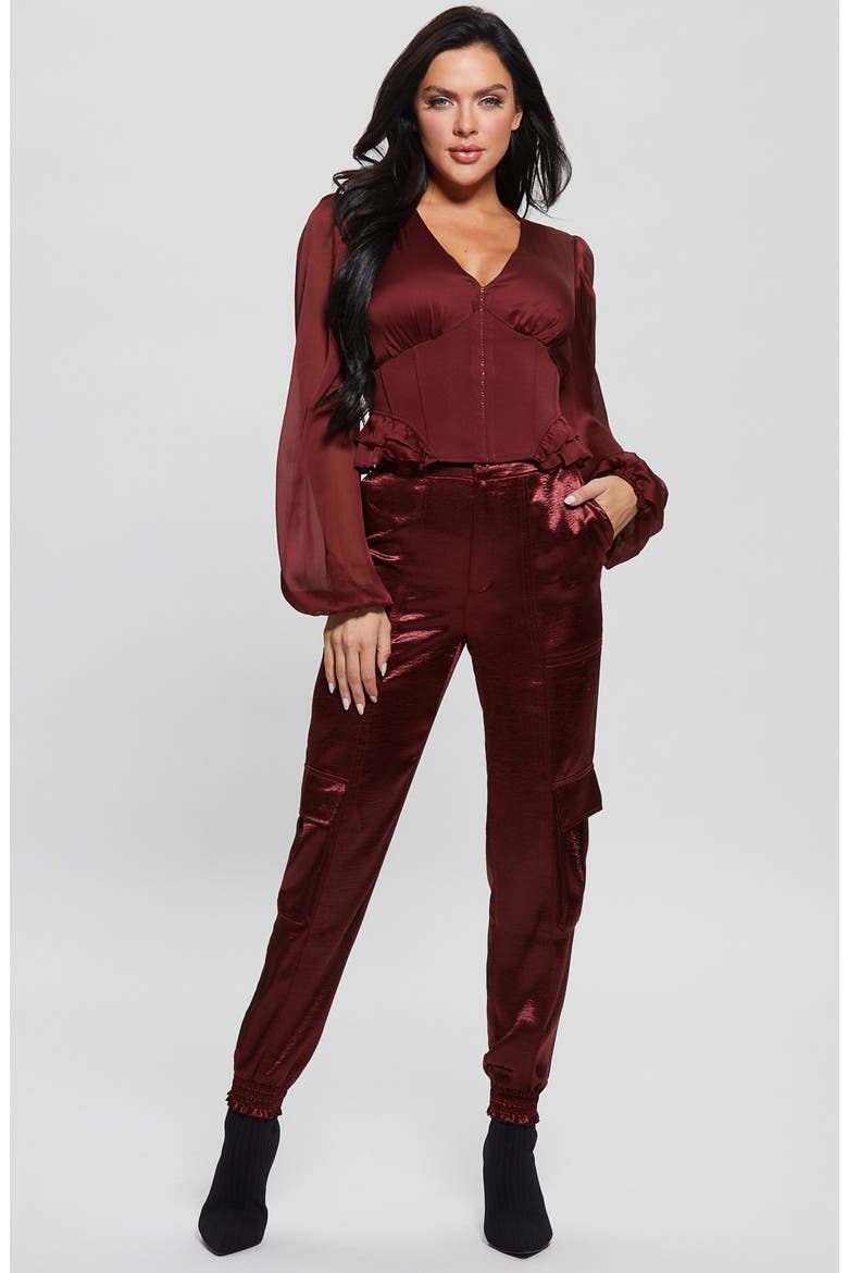 Hamiri Long Sleeve Corset Blouse, Alternate, color, MYSTIC WINE