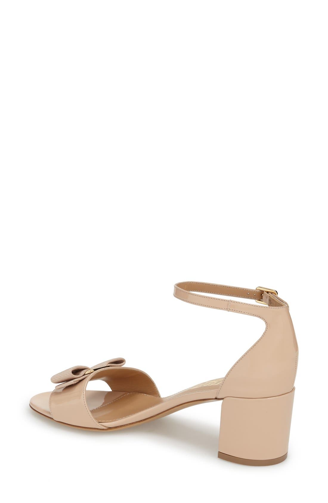 Salvatore Ferragamo Gavina Block Heel Bow Sandal, Alternate, color, BEIGE PATENT
