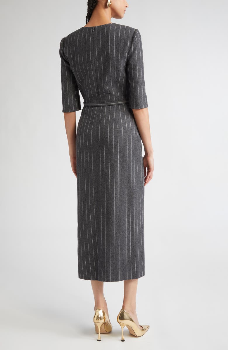 Carolina Herrera Pinstripe Wool Belted Sheath Dress, Alternate, color, Charcoal Grey