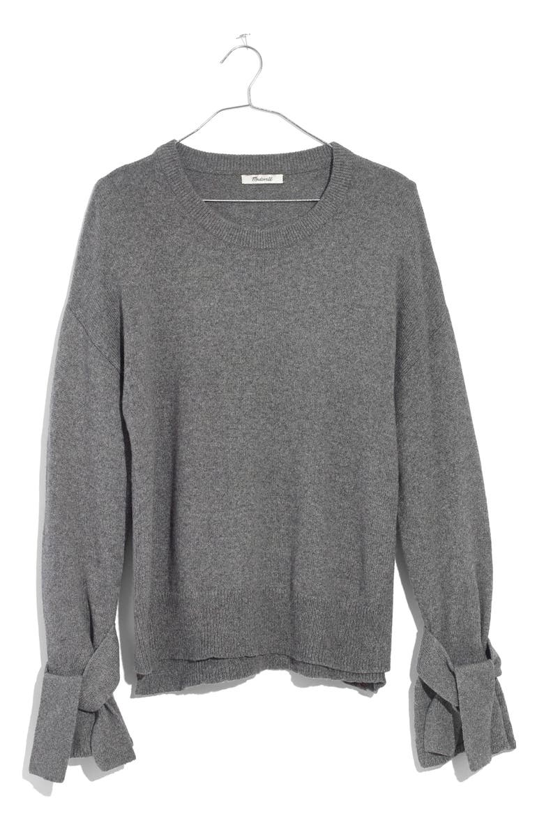Tie Cuff Pullover Sweater, Alternate, color, HEATHER MEDIUM GREY