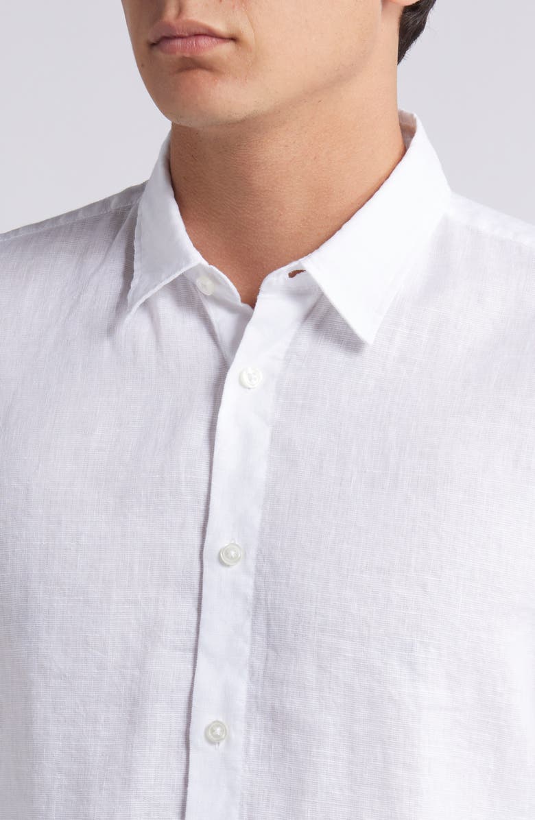 BOSS Roan Short Sleeve Stretch Linen Blend Button-Up Shirt, Alternate, color, Wht