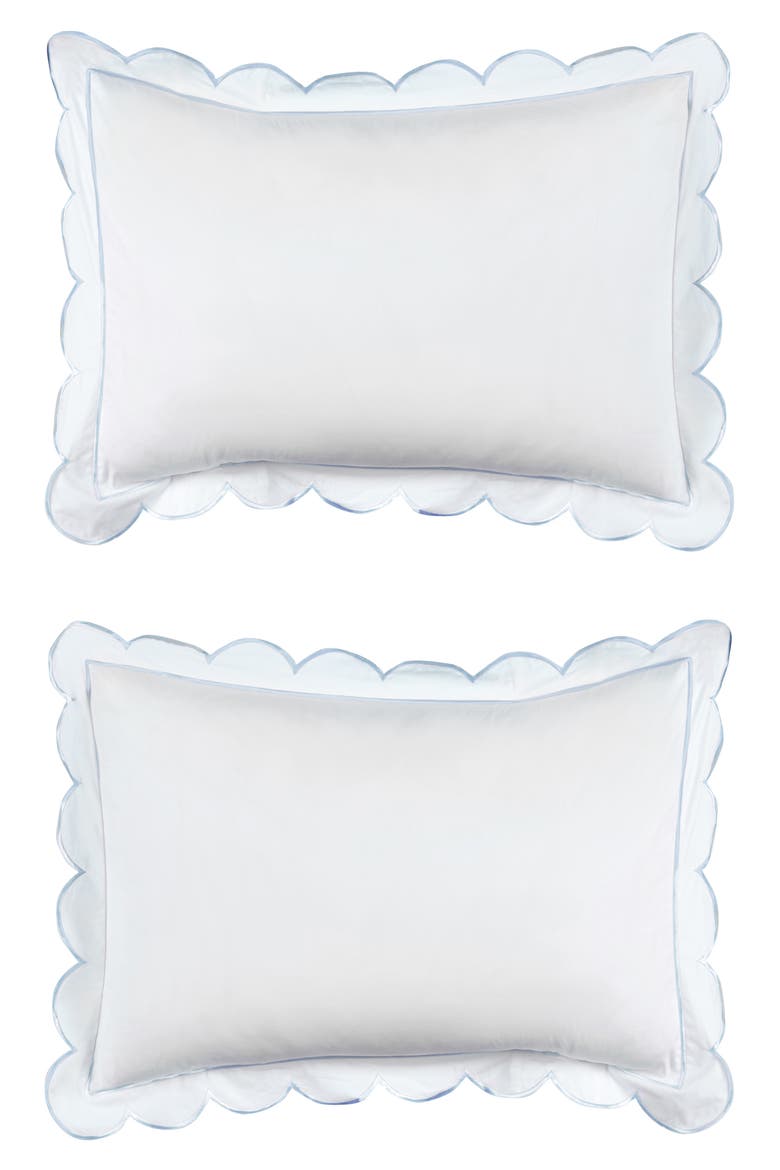 Scallop Embroidered Cotton Duvet Set, Alternate, color, WHITE/ BLUE