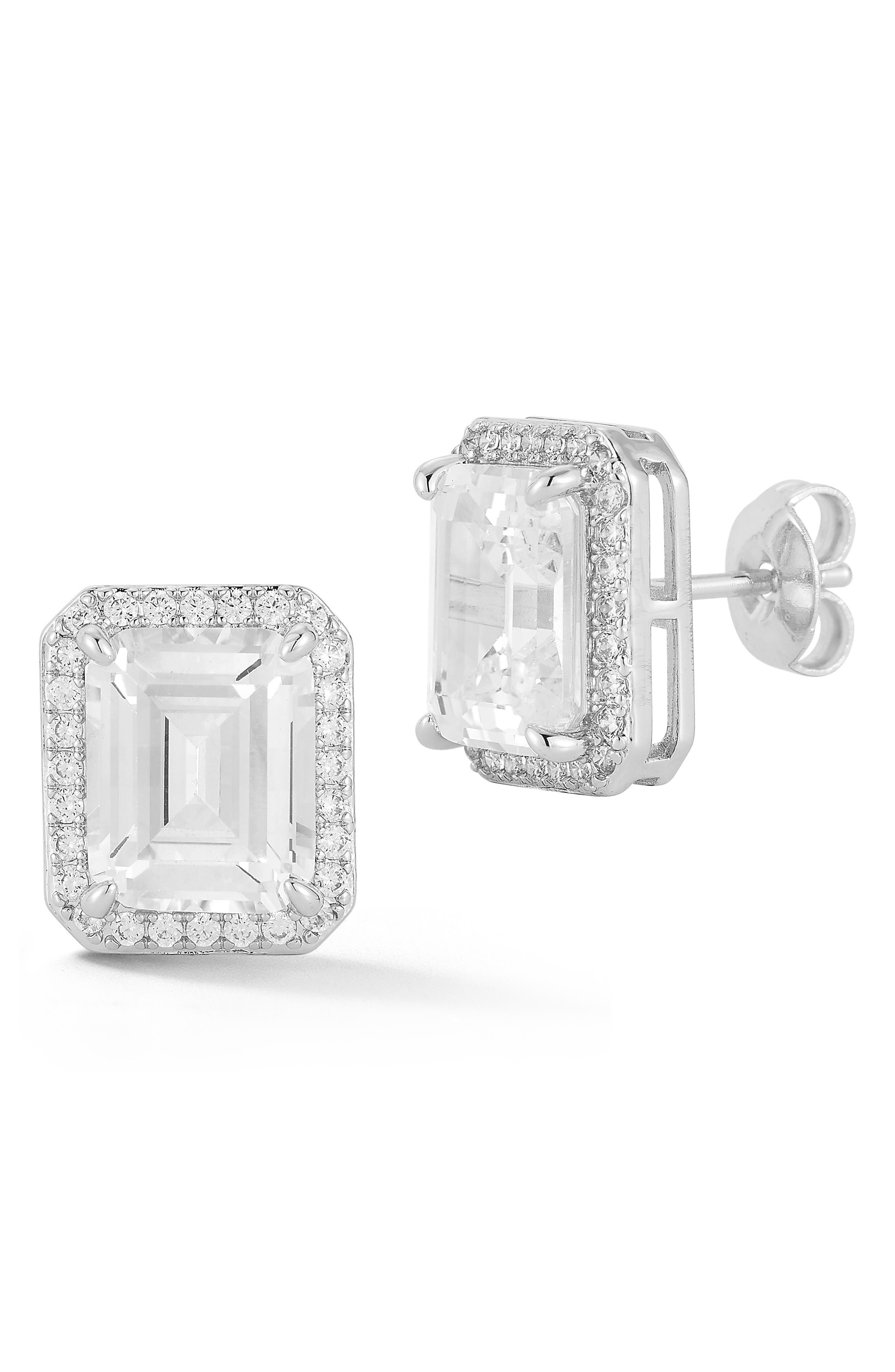 Rectangular Halo Stud Earrings